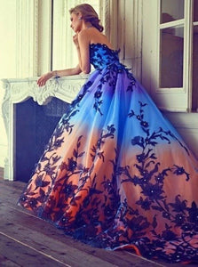 Ball Gown Strapless Organza Prom Dress with Sweep Train