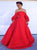 Ball Gown Satin Red Prom Dresses with Puff Sleeves