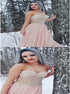 A Line Sweetheart Beaded Tulle Pearl Pink Prom Dresses LBQ1643