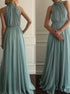 Green A Line Halter Chiffon Prom Dress LBQ2602