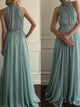 Green A Line Halter Chiffon Prom Dresses