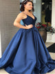 Satin A Line Spaghetti Straps Prom Dresses with Pleats