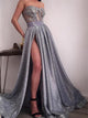 A Line Sweep Train Prom Dresses with Slit