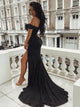 Black Short Sleeves Tulle Prom Dresses with Sweep Train