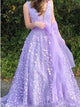 Lavender A Line V Neck Appliques Prom Dresses 