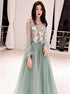 Green Tulle Applique Long Prom Dress LBQ1543