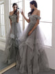 A Line Sleeveless Grey Floor Length Prom Dresses