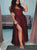 V Neck Floor Length Burgundy Sleeveless Prom Dresses