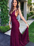 Burgundy Lace V Neck Mermaid Lace Up Prom Dresses LBQ0870