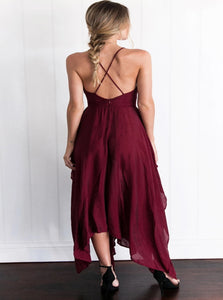 A Line Spaghetti Straps Asymmetrical Prom Dresses