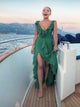 A Line Sleeveless Ruffle Floor Length Prom Dresses