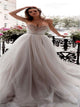 A Line Sweetheart Tulle Prom Dresses with Beadings