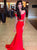 Two Piece Off the Shoulder Mermaid Red Prom Dresses 