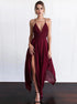 A Line Spaghetti Straps Asymmetrical Criss Cross Satin Prom Dress LBQ0450