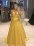 Yellow A Line V Neck Satin Prom Dress LBQ0727