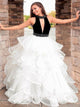 A Line White High Neck Tulle Floor Length Prom Dresses