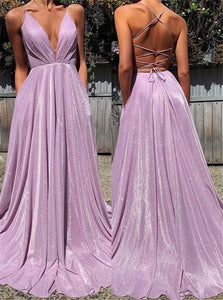 A Line Sweep Train Lavender Prom Dresses