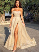 A Line Sweetheart Split Tulle Floor Length Sequins Sleeveless Prom Dresses