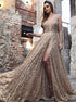 Gold A Line Sequin V Neck Prom Dresses LBQ1242