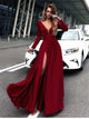 A Line V Back Chiffon Prom Dresses with Sweep Train