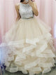 Two Pieces Beadings Tulle Ruffles Sleeveless Prom Dresses 