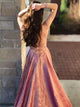 Spaghetti Straps Pink Criss Cross Prom Dresses with Pleats
