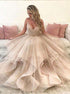 Champagne V Neck Tulle Prom Dress LBQ1310