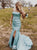 Strapless Mermaid Ice Blue Prom Dresses with Slit