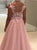 A Line Pink Tulle Prom Dresses with Lace