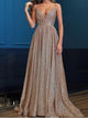 Spaghetti Straps Sequins Deep V Neck Prom Dresses 