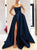Strapless Satin Blue Prom Dresses with Split