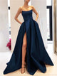 A Line Strapless Sleeveless Prom Dress with Sweep Train 
