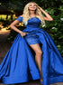 Taffeta and Lace Off the Shoulder Short Sleeves Prom Dress LBQ1116