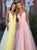 A Line V Neck Beadings Tulle Prom Dresses