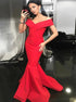 Mermaid Off the Shoulder Red Satin Prom Dress LBQ1480