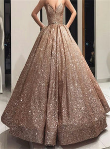 Sweetheart Ball Gown Luxury Gold Prom Dresses
