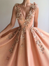 A Line V Neck Appliques Satin Prom Dress LBQ1067