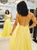 A Line Lace Up Yellow Tulle Long Prom Dresses