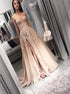 A Line Champagne Sweetheart Tulle Prom Dress LBQ1273