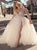 A Line Split Tulle Beadings V Neck Prom Dresses with Sweep Train 
