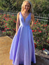 Lavender V Neck Prom Dress with Pockets LBQ0937