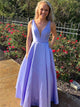 A Line Lavender V Neck Prom Dresses with Pockets