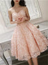 Cute Pink Floral Lace Short Sweetheart Romantic Prom Dress LBQ0753