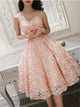 Cute Pink Floral Lace Short Sweetheart Romantic Prom Dresses