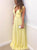 V Neck Hollow Out Yellow Tulle Prom Dresses 