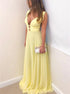 V Neck Hollow Out Yellow Long Prom Dress LBQ1482