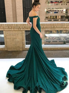 Mermaid Off The Shoulder Sequined Green Prom Dresses with Sweep Train  