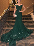 Mermaid Off The Shoulder Sequined Green Prom Dress LBQ0645