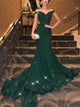 Mermaid Off The Shoulder Sequined Green Prom Dresses 