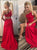 Two Piece Sweep Train Sleeveless Slit Satin Prom Dresses